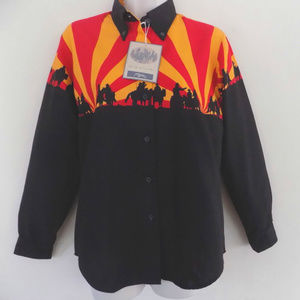 NWT Roper cowboy shirt XS Horses Black Orange Pure cotton Western Buttons Collar